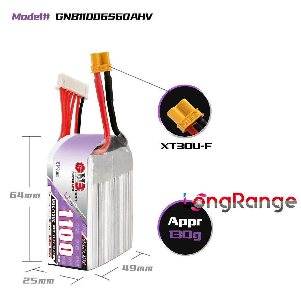 GNB GAONENG LiHV 6S 22.8V 1100mAh 60C XT30