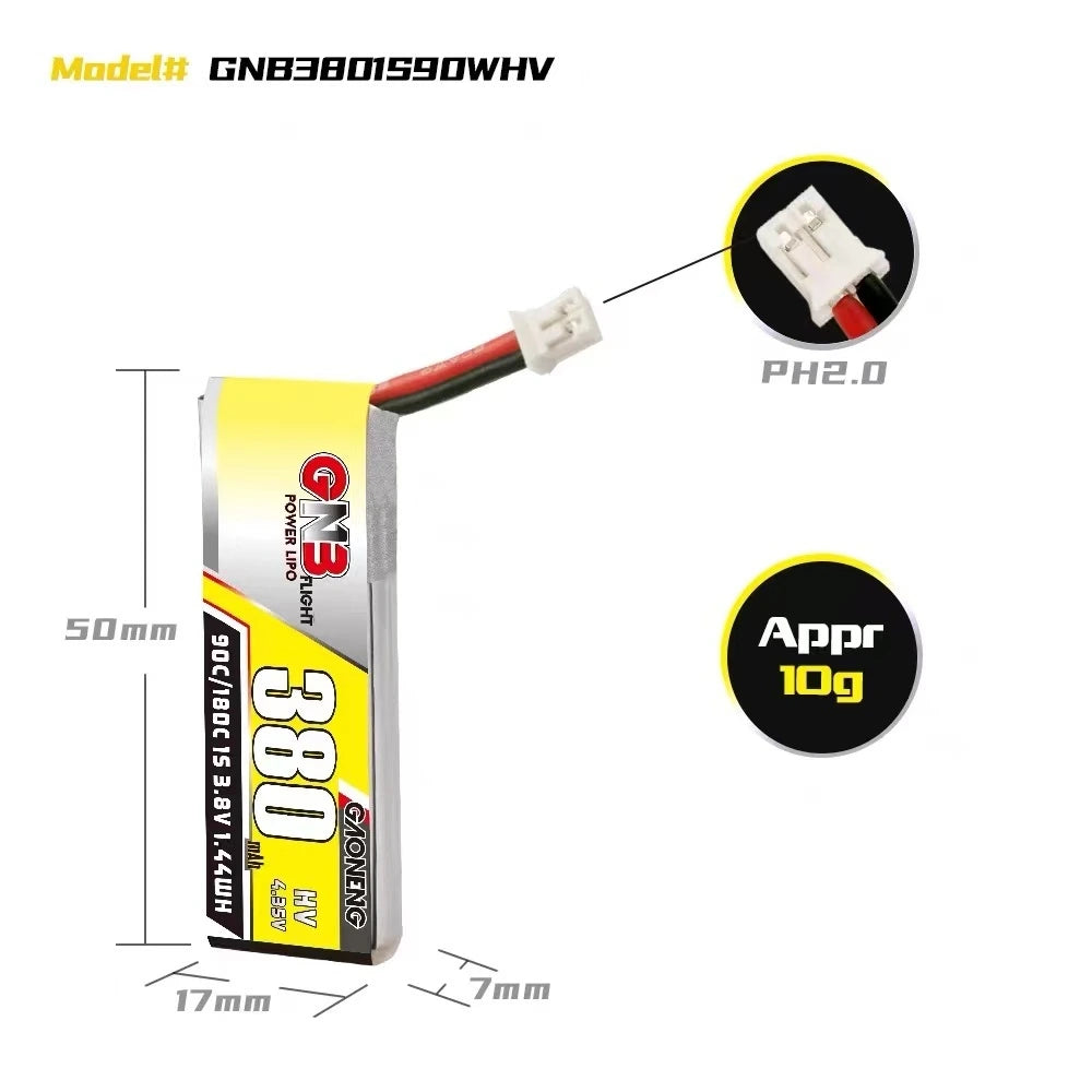 GNB GAONENG LiHV 1S 3.8V 380mAh 90C PH2.0 Cabled