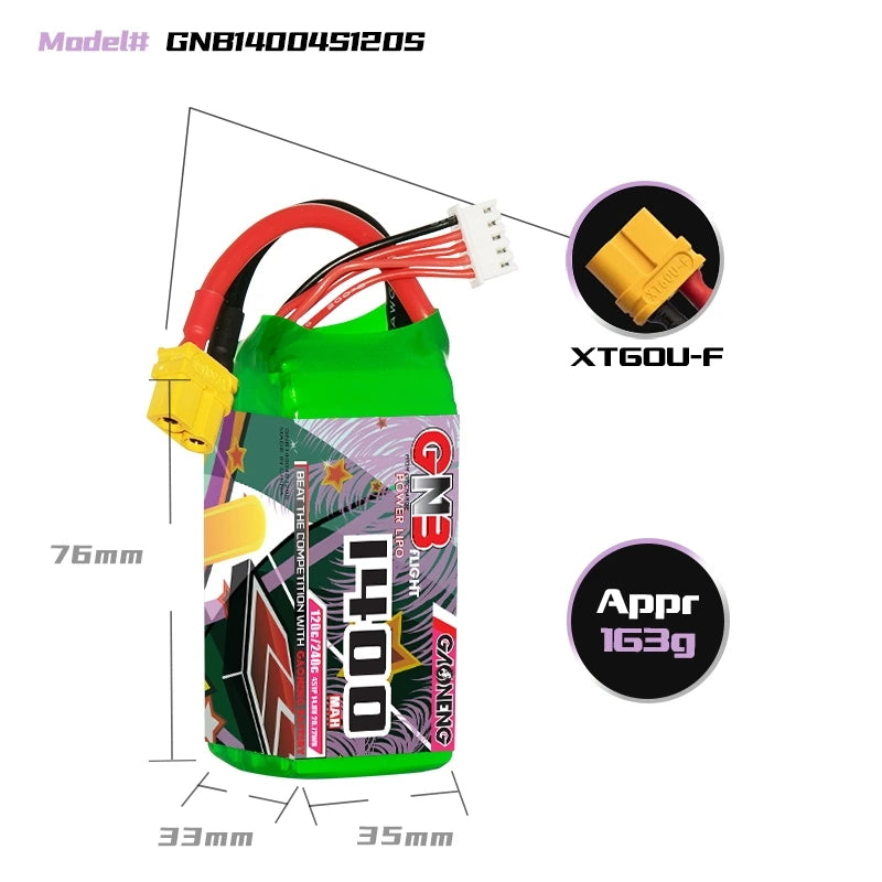 GNB GAONENG LiPo 4S 14.8V 1400mAh 120C XT60