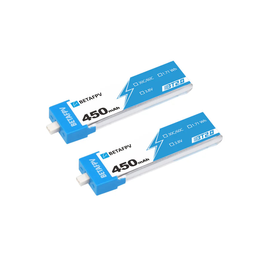 Two blue and white battery packs with 'BETAFPV' branding on a white background