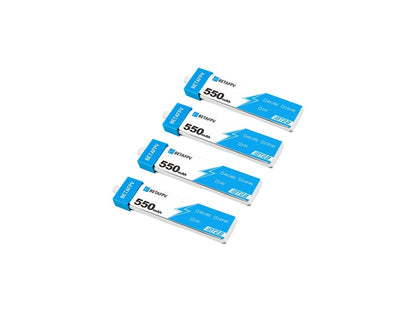 Four blue and white batteries with BetaFPV branding on a white background