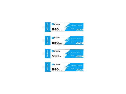 Four 1S battery packs with 'BetaFPV' branding on a white background